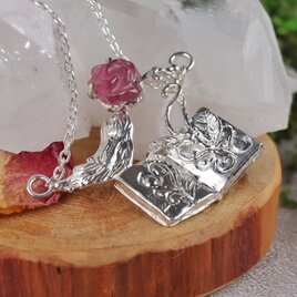 召喚の魔導書ネックレス 限定薔薇トルマリンver シルバー９２５ Silver 天然石