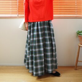 【Pre-order】India Madras check long skirt GREEN