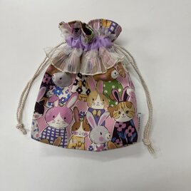 おめかしフリル巾着　うさぎ　猫