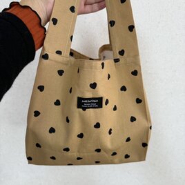 コンビニサイズ　エコバッグ　ハート　キャメル