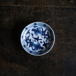 アートな絵柄◆2匹の鳳凰　染付印判小皿　骨董・antiques 器　工芸品　明治期