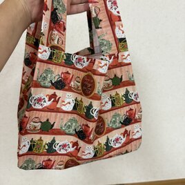 コンビニサイズエコバッグ　ティーポット柄　猫