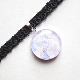 【受注製作】レジンアート　ラウンドモチーフとタティングレースとベルベットリボンのチョーカー〈紫雲②〉25㎜