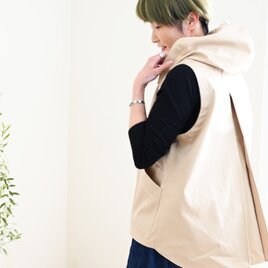 フーディベスト・コットンギャバ：ナチュラルベージュ