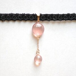 【受注製作】レジンアート　ラウンドモチーフとタティングレースとベルベットリボンのチョーカー〈楽園に咲く〉