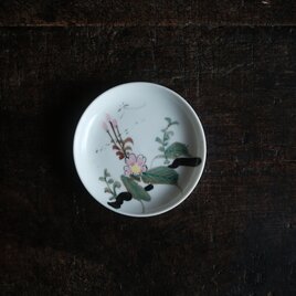 手書き感溢れる花と蝶々◆時代物　色絵金彩小皿　骨董/antiques 器　古美術　古道具　大正時代