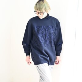 アクセントレースニュアンスのデザインスウェット♡ネイビー