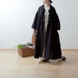 フリルカラーリネンワンピース/ブラック