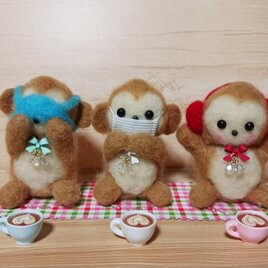 現代風　見ざる・聞かざる・言わざる　早くコーヒー飲みたいよ～