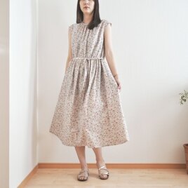 どこか懐かしい花柄のコットンフレンチワンピース  ピンク 　No.377