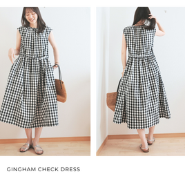 大人かわいい ブラックギンガムのコットンワンピース　No.387