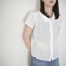 レトロなレースの半袖ブラウス 白　No.381