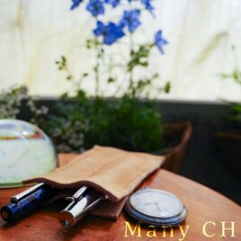 革のカシミヤ・ディアスキンの2本差しペンケース（無染色）