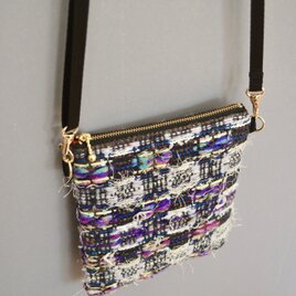 スマホポシェット｜手織り｜アイボリー&ヴァイオレット