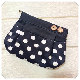 【受注製作】ねこたま飾りボタンのポーチ