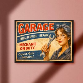【額付※オーダー無料】 ガレージ カーショップ モーターオイル 整備 ビンテージアート アート インテリア A4アートポスター