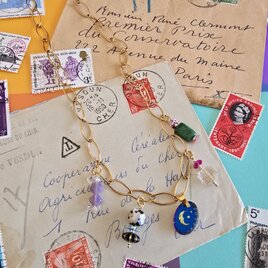 ヴィンテージビーズのチャームネックレス【ゴールド】