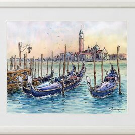 水彩画原画　ヴェネツィア暮色　＃722
