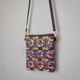 スマホポシェット｜手織り｜イエローオーカー&ラズベリー