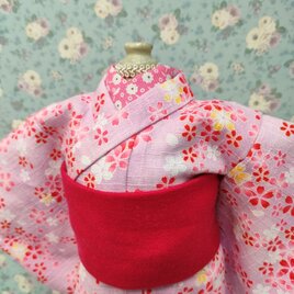 着せ替え人形の服　㉖　着物　<春まつ雪うさぎ>