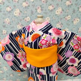 着せ替え人形の服　㉚　着物　<春まつ雪うさぎ>