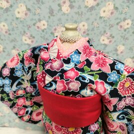 着せ替え人形の服　㉛　着物　<春まつ雪うさぎ>