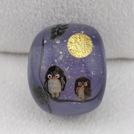 ガラスの帯留め　フクロウ