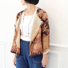 カンタ刺繍シルクのリボンブラウスジャケット【H】