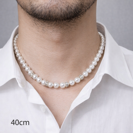 ロンデルシンプルガラスパールネックレス40-45cm