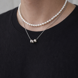 重ねづけで完成｜ガラスパール×ネックレスセット｜メンズOK・ユニセックス
