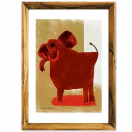 紅のゾウ　象　送料無料 　イイネたのしいポスター　イラスト　ポスター　アートポスター　アート/sei検索新着順　4080