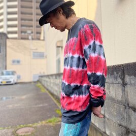 タイダイ 長袖Ｔシャツ XXLサイズ ブラック×レッド ボーダー HIPPIES DYE HD25-60