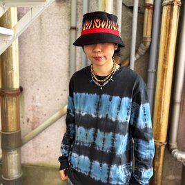 タイダイ 長袖Ｔシャツ Mサイズ ブラック×ブルー ボーダー HIPPIES DYE HD25-63