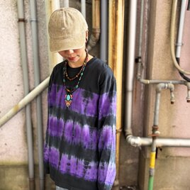 タイダイ 長袖Ｔシャツ Lサイズ ブラック×パープル ボーダー HIPPIES DYE HD25-64