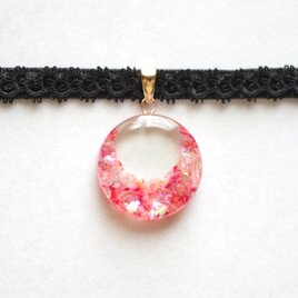 【受注製作】レジンアート　ラウンドモチーフとタティングレースとベルベットリボンのチョーカー〈花言葉〉