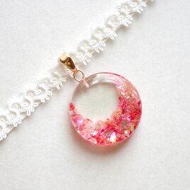 【受注製作】レジンアート　ラウンドモチーフとタティングレースとサテンリボンのチョーカー〈花言葉〉