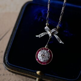 【FN-20】アールデコ　リボンモチーフ　K18　フランスアンティークネックレス　アンティークジュエリー