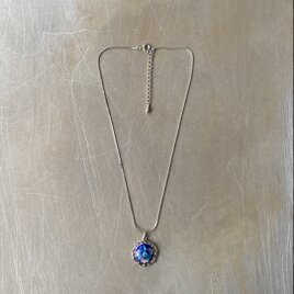 Vintage retro botanical flower blue enamel necklace