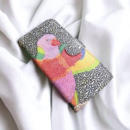 ゴシキセイガイインコ・カラノア｜空気まで踊り出す帯あり手帳型iPhoneケース