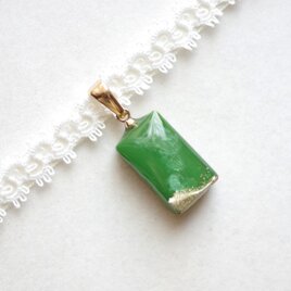 【受注製作】レジンアート　長方形モチーフとタティングレースとサテンリボンのチョーカー〈翡翠の囁き〉