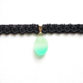 【受注製作】レジンアート　オーバルモチーフとタティングレースとベルベットリボンのチョーカー〈松籟〉