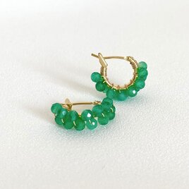 【ピアス】グリーン オニキス AAA ラウンドカット  2連 フープ クロッシング ピアス K16GP アレル