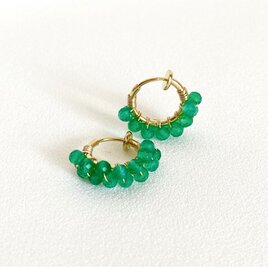 【イヤリング】グリーン オニキス AAA ラウンドカット  2連 フープ イヤリング　K18GP ア