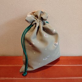 着物　長方形型　巾着（大）茶道具柄