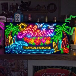 【オーダー無料】アロハ ハワイ ハイビスカス トロピカル サーフィン ビーチ 店舗 自宅 照明 看板 置物 雑貨 ライトBOX