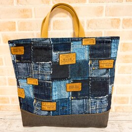 大きいレッスンバッグ(裏キルト)　【デニム柄】