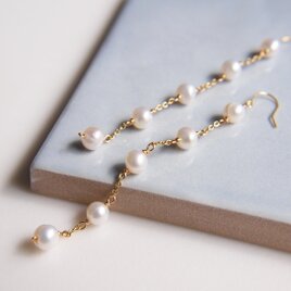 14kgf 5連 淡水パール ピアス / イヤリング ホワイト