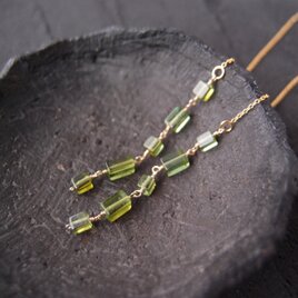【K14gf】Green Tourmaline Long Earrings／グリーントルマリン アメリカンピアス