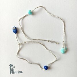 ☆まるでシルバーチェーンのような天然石のアンクレット・ブレスレットのセット(#1243)