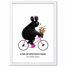 花を贈ろう　クマ　送料無料 　アート/sei検索新着順　あらゆるお部屋のポスター　イラスト　ポスター　アートポスター　4084